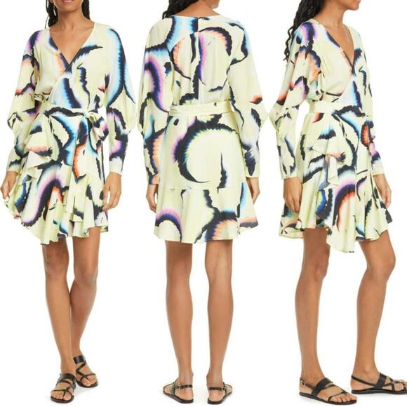NEW A.L.C Enzo Long Sleeve Stretch Silk Wrap Dress - Picture 1 of 11